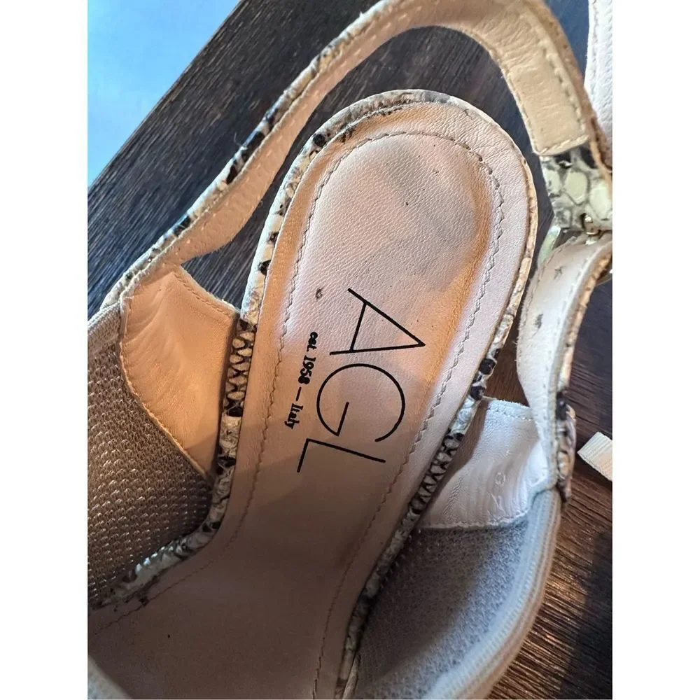 AGL taupe snakeskin stretch heeled sandal